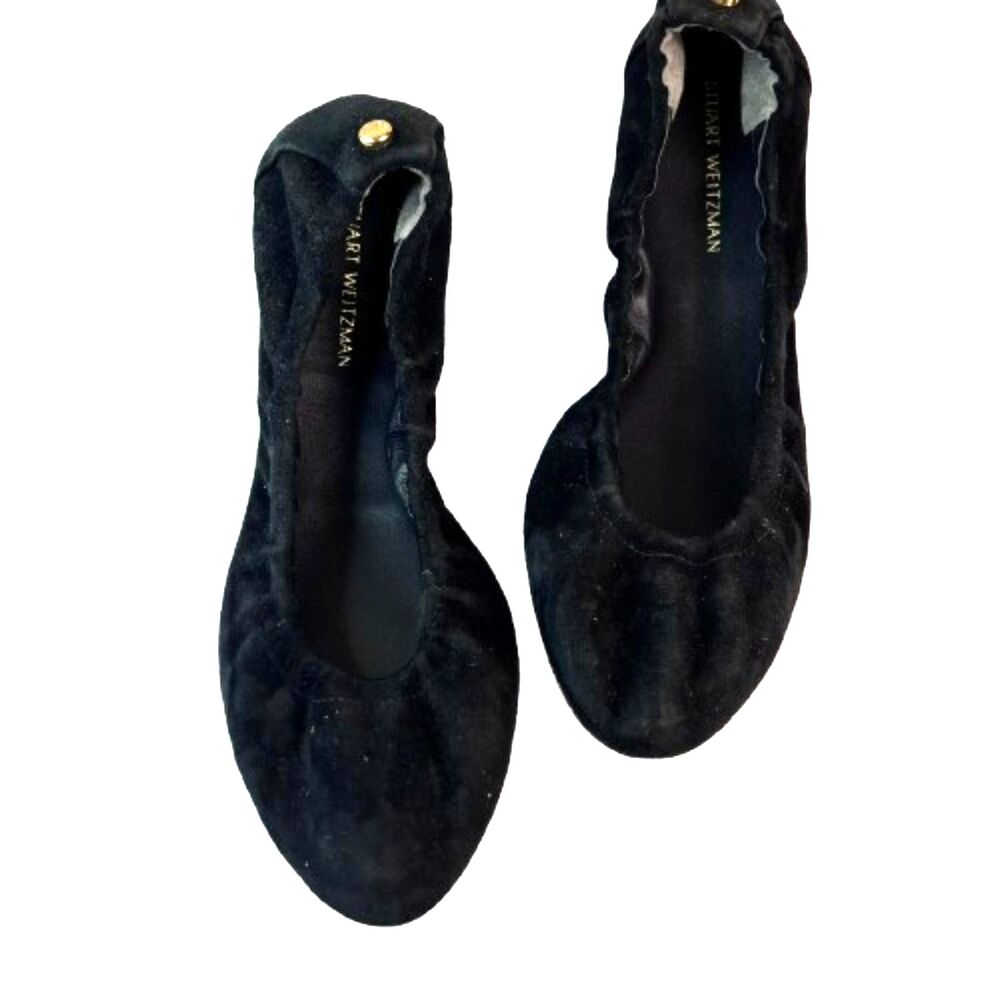 NWOB Stuart Weitzman Gabby Scrunch Black Suede Leather Flats Size US 6B - Picture 4 of 4